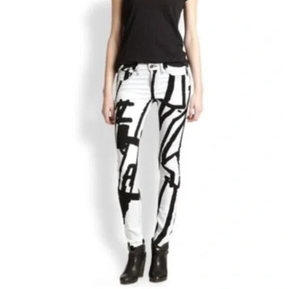 Rag & Bone Women The Robot Legging Skinny Stretch Denim Jean Size 26 White Black - Picture 1 of 7